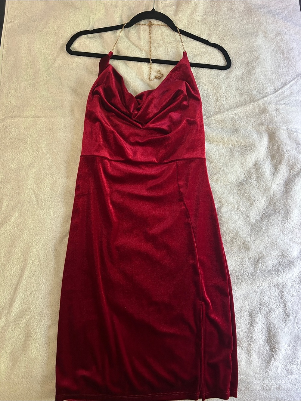 Fashion Nova Red Velvet Cowl Neck Mini Dress